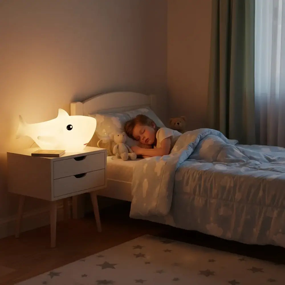 Lumibubs Baby Shark Night Light, Pat Control Rechargeable Silicone Bedside Lamp for Kids - Changeable - Table Lamp