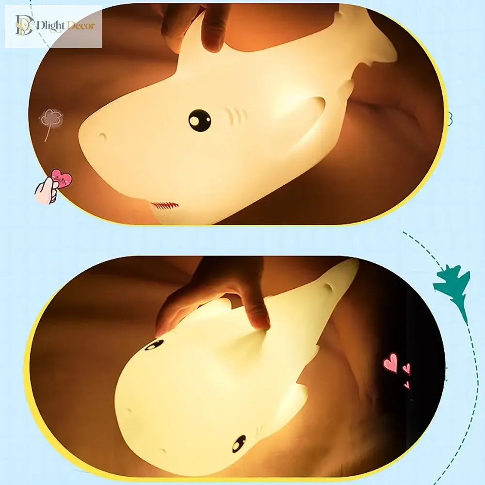Lumibubs Baby Shark Night Light, Pat Control Rechargeable Silicone Bedside Lamp for Kids - Changeable - Table Lamp