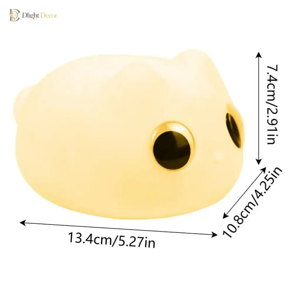 Lumibubs Big Eyes Cat Silicone Night Light, 34Hr Battery Tap Control USB-C Rechargeable Lamp - Table Lamp
