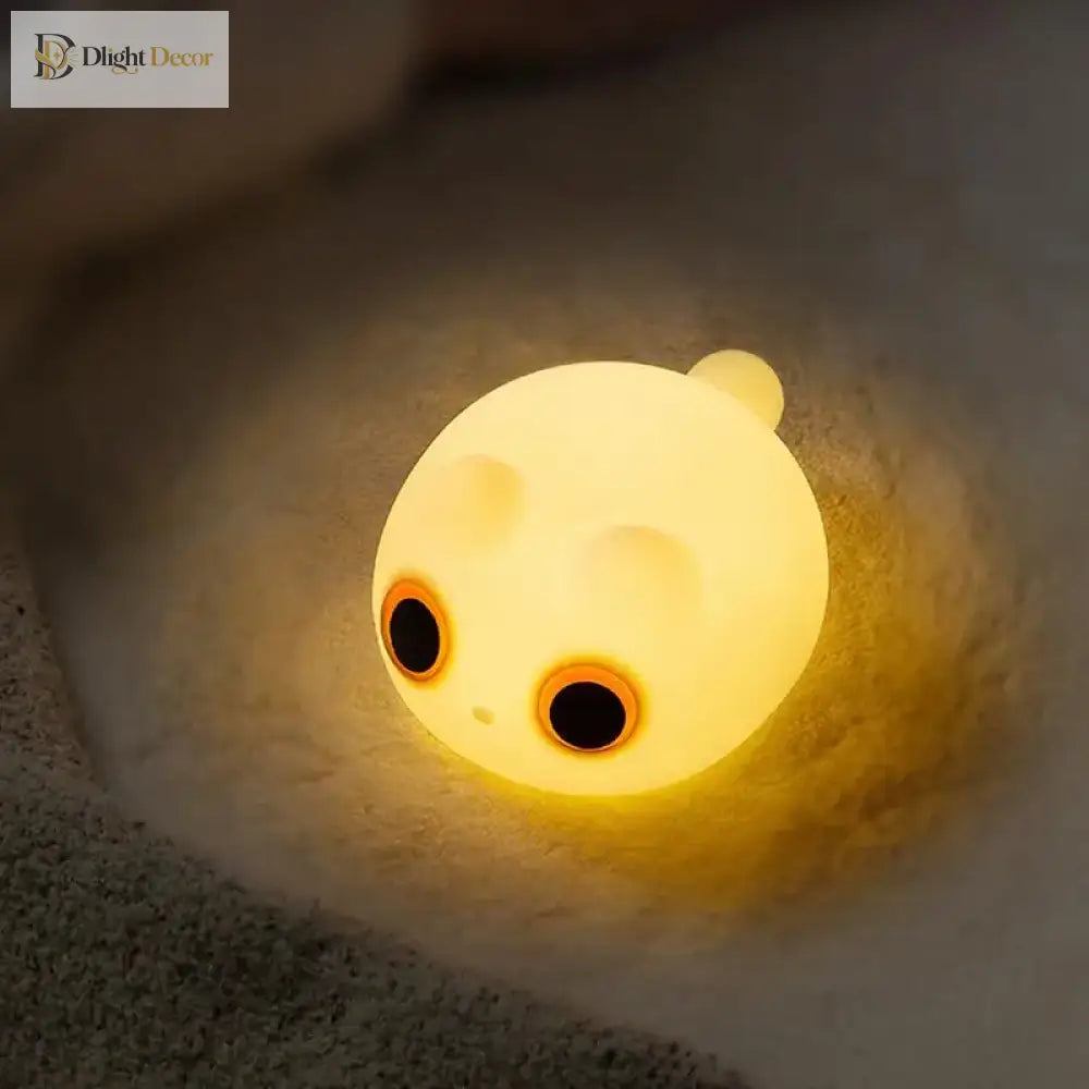Lumibubs Big Eyes Cat Silicone Night Light, 34Hr Battery Tap Control USB-C Rechargeable Lamp - Table Lamp