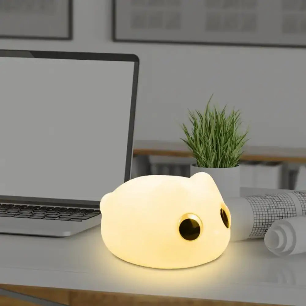 Lumibubs Big Eyes Cat Silicone Night Light, 34Hr Battery Tap Control USB-C Rechargeable Lamp - Table Lamp
