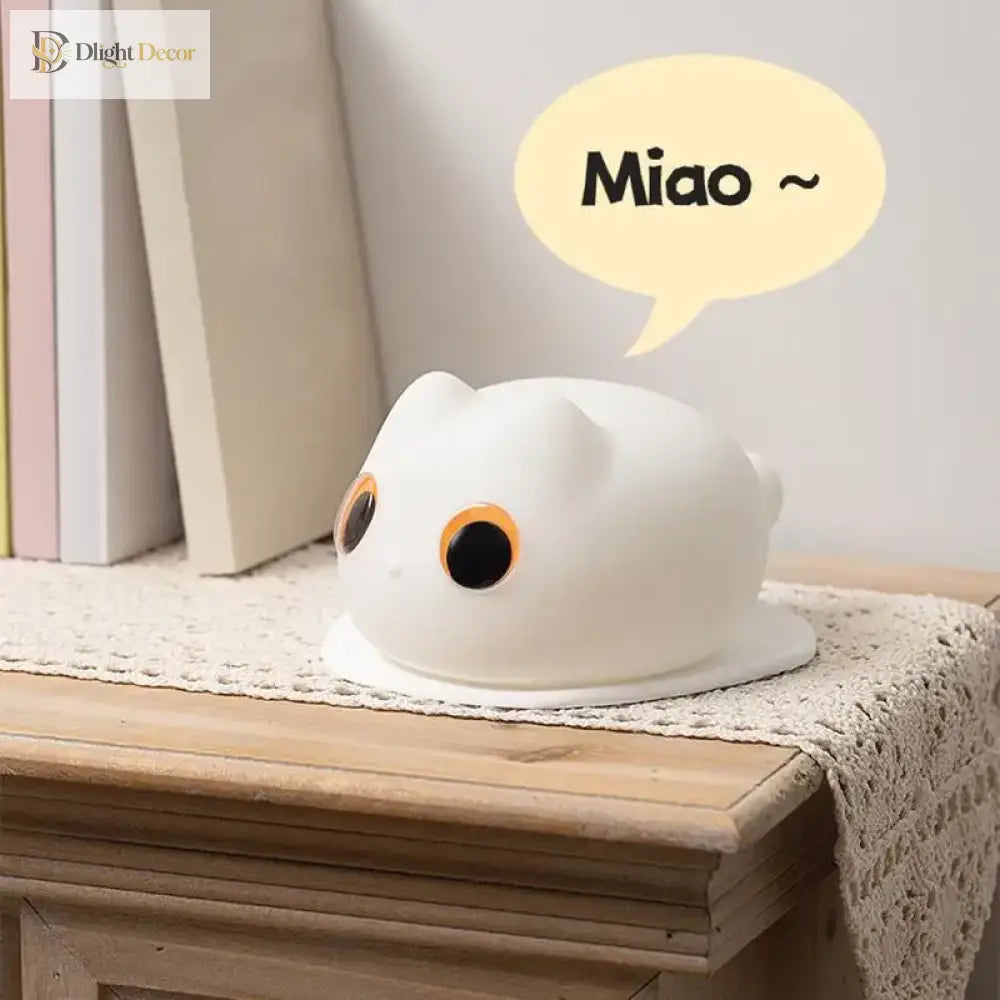 Lumibubs Big Eyes Cat Silicone Night Light, 34Hr Battery Tap Control USB-C Rechargeable Lamp - Table Lamp