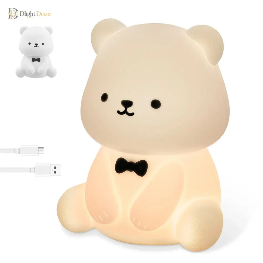 Lumibubs Bow Tie Bear Night Light, 7 Colour Touch Dimmable Silicone Lamp with 40Hr Battery - 1PC - Night Light