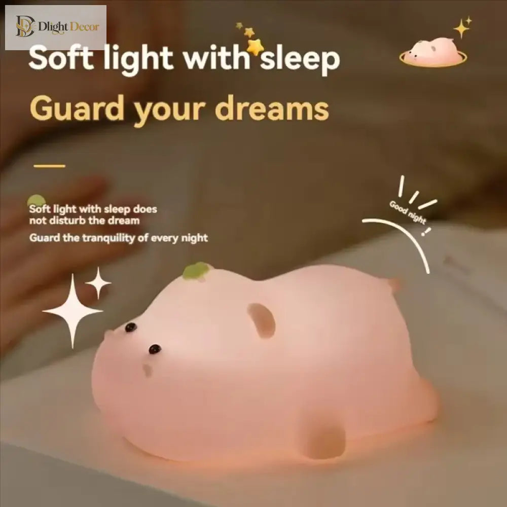 Lumibubs Chubby Penguin Night Light, Touch Control Rechargeable Silicone Baby Lamp - Pink / Warm White - Night Light
