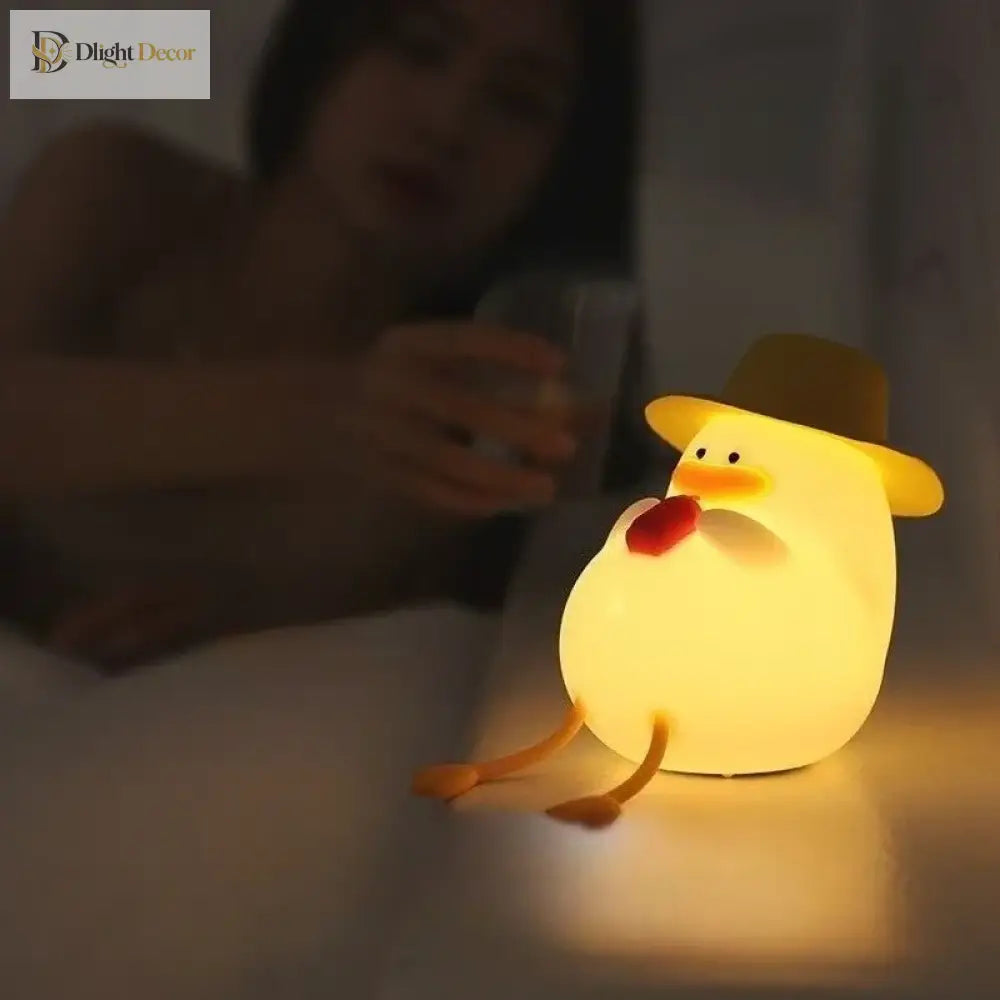 Lumibubs Cowboy Duck Night Light, Cute Silicone USB Rechargeable Bedside Lamp for Kids - Night Light