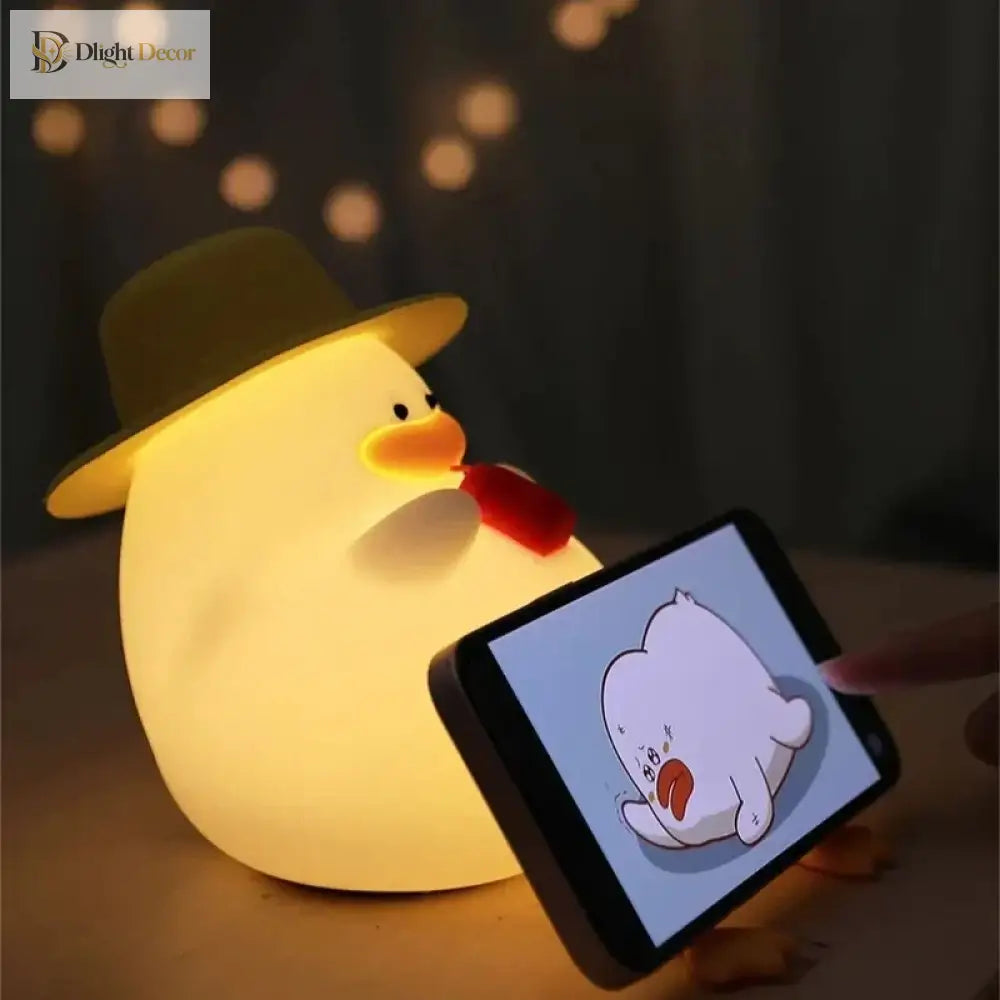 Lumibubs Cowboy Duck Night Light, Cute Silicone USB Rechargeable Bedside Lamp for Kids - Night Light