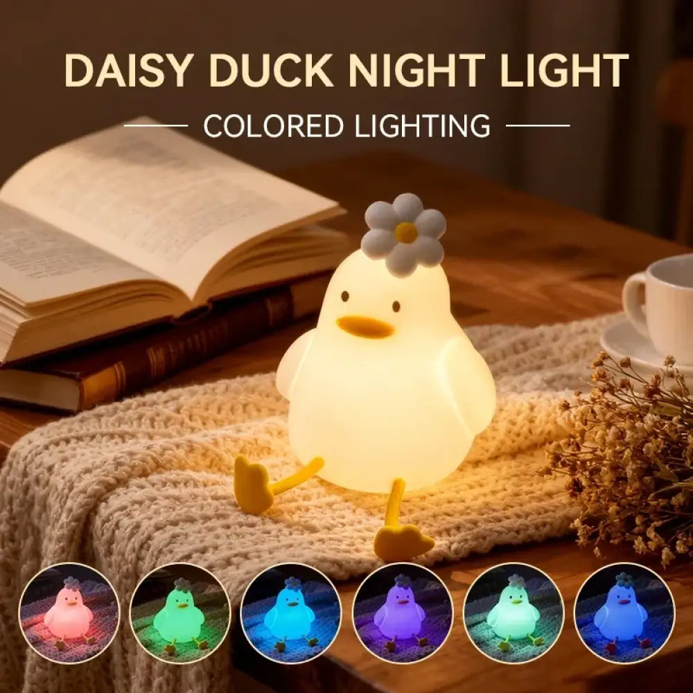 Lumibubs Daisy Duck Night Light, Touch Control USB Rechargeable Silicone Lamp for Kids - Colorful Light - Table Lamp