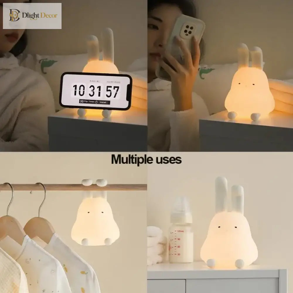 Lumibubs Floppy Bunny Night Light, Bendable Ears Silicone Lamp with Phone Stand & 70Hr Battery - Table Lamp