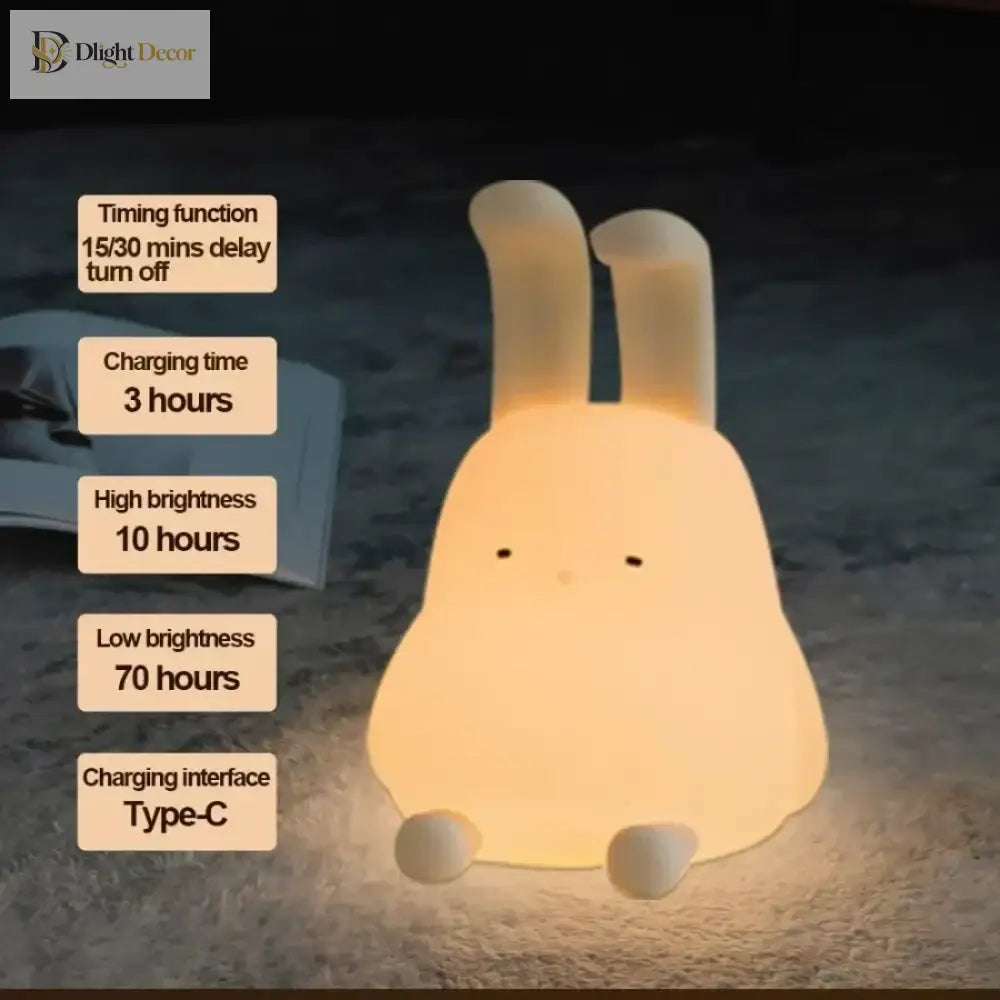 Lumibubs Floppy Bunny Night Light, Bendable Ears Silicone Lamp with Phone Stand & 70Hr Battery - Table Lamp