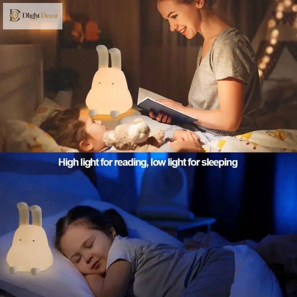 Lumibubs Floppy Bunny Night Light, Bendable Ears Silicone Lamp with Phone Stand & 70Hr Battery - Table Lamp