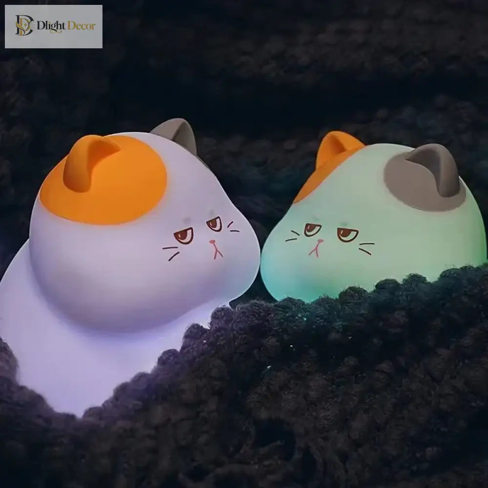 Lumibubs Grumpy Fish Cat Night Light, 7 Colour Pat Control Rechargeable Silicone Kids Lamp - Greedy Cat / China