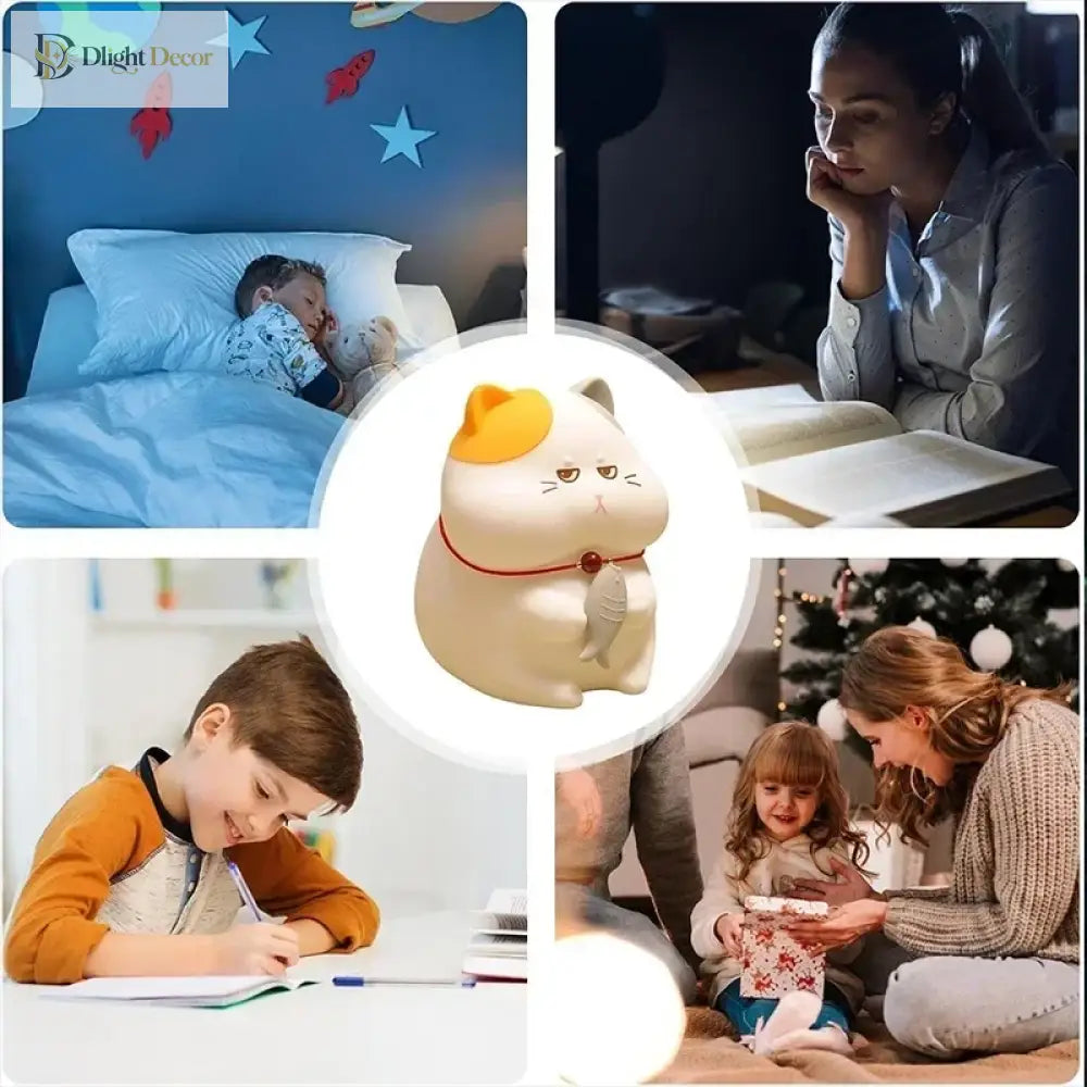 Lumibubs Grumpy Fish Cat Night Light, 7 Colour Pat Control Rechargeable Silicone Kids Lamp - Greedy Cat / China