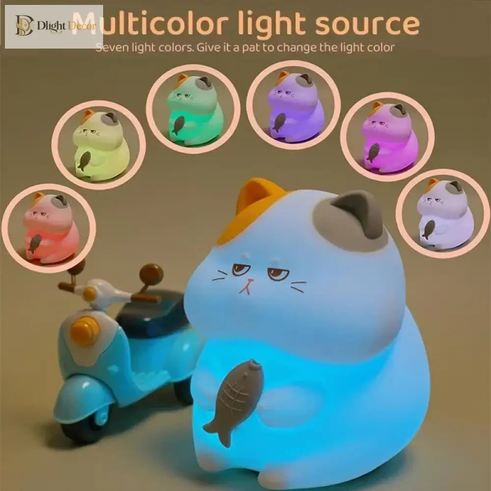 Lumibubs Grumpy Fish Cat Night Light, 7 Colour Pat Control Rechargeable Silicone Kids Lamp - Greedy Cat / China