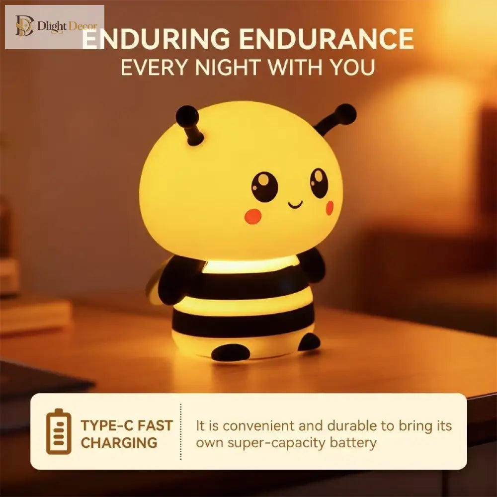 Lumibubs Happy Bee Night Light, Touch Dimmable Rechargeable Silicone Bedside Lamp for Kids - Night Light