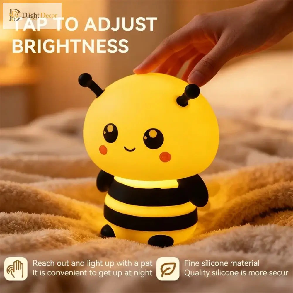Lumibubs Happy Bee Night Light, Touch Dimmable Rechargeable Silicone Bedside Lamp for Kids - Night Light