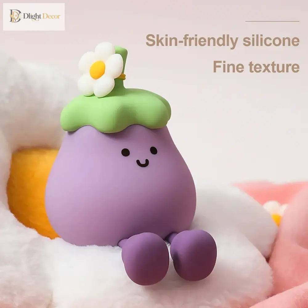 Lumibubs Happy Eggplant Night Light, 7 Colour Touch Dimmable Rechargeable Silicone Kids Lamp - Night Light