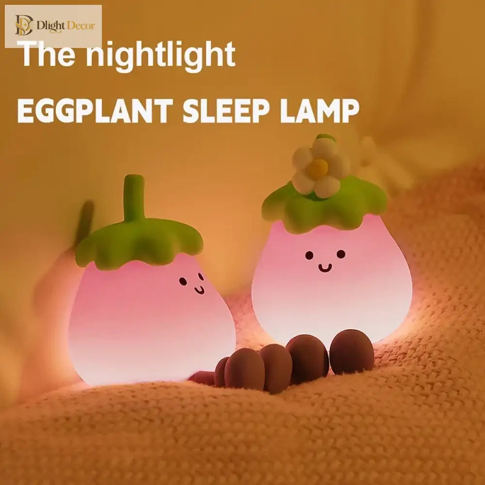 Lumibubs Happy Eggplant Night Light, 7 Colour Touch Dimmable Rechargeable Silicone Kids Lamp - Night Light