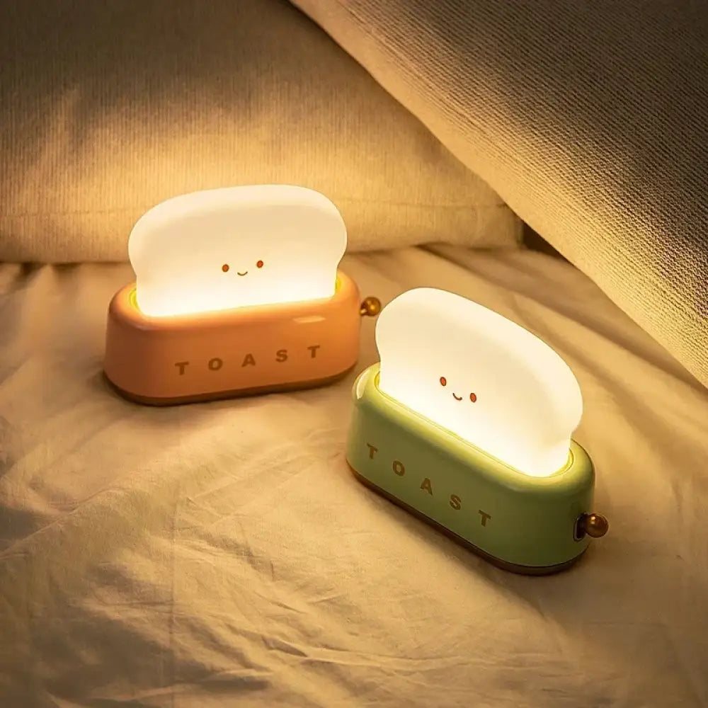 Lumibubs Happy Toast Night Light, Cute Rechargeable Bedside Lamp for Kids & Adults - Night Light