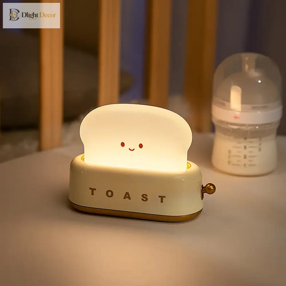 Lumibubs Happy Toast Night Light, Cute Rechargeable Bedside Lamp for Kids & Adults - Night Light
