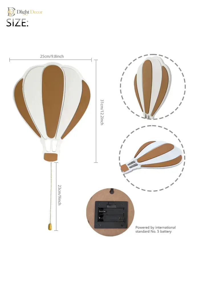 Lumibubs Hot Air Balloon Wall Lamp, Wooden Night Light for Kids Bedroom & Nursery - WHITE / 01 - wall Lamp