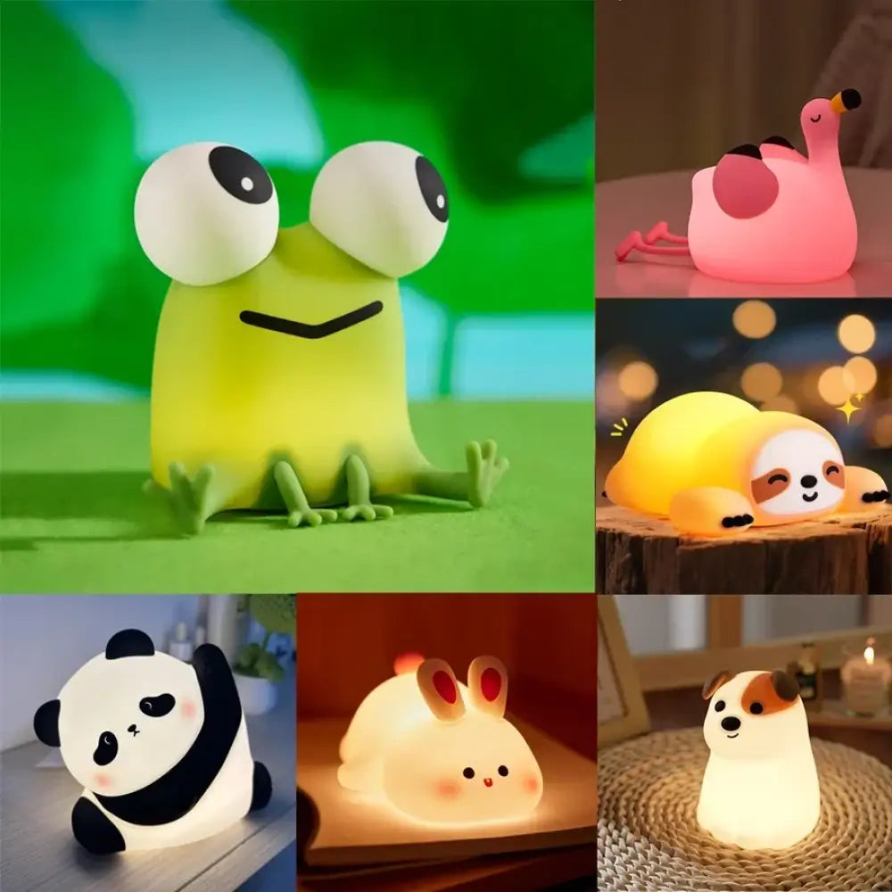 Lumibubs Kawaii Animal Night Light, Touch Control Rechargeable Silicone Mood Lamp for Kids - Night Light