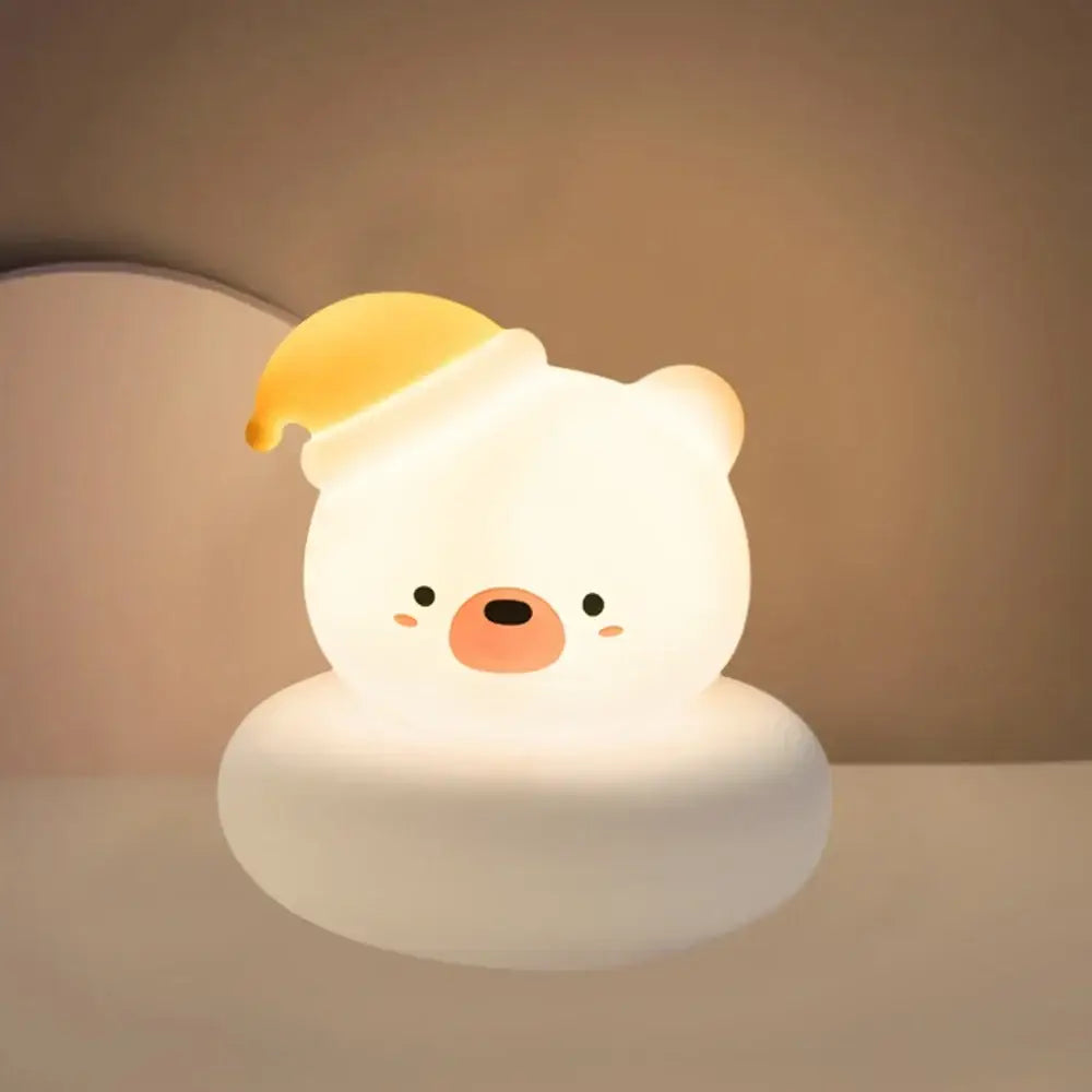 Lumibubs Kawaii Cat Night Light, 3-Level Dimmable Touch USB Rechargeable Silicone Kids Lamp - Bear - Table Lamp
