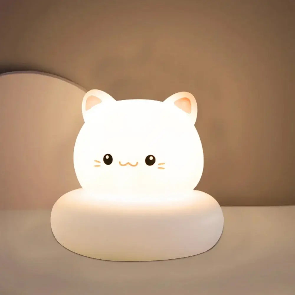 Lumibubs Kawaii Cat Night Light, 3-Level Dimmable Touch USB Rechargeable Silicone Kids Lamp - Cat - Table Lamp