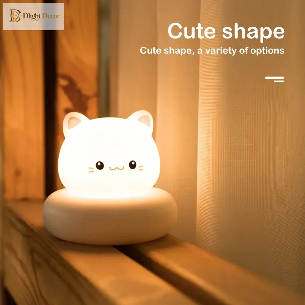 Lumibubs Kawaii Cat Night Light, 3-Level Dimmable Touch USB Rechargeable Silicone Kids Lamp - Table Lamp