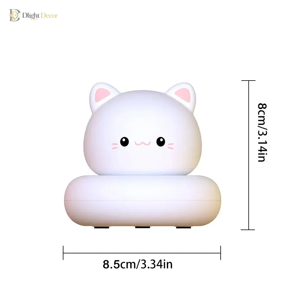 Lumibubs Kawaii Cat Night Light, 3-Level Dimmable Touch USB Rechargeable Silicone Kids Lamp - Table Lamp