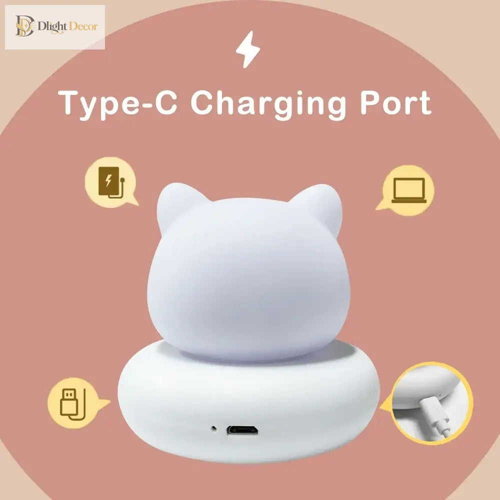 Lumibubs Kawaii Cat Night Light, 3-Level Dimmable Touch USB Rechargeable Silicone Kids Lamp - Table Lamp