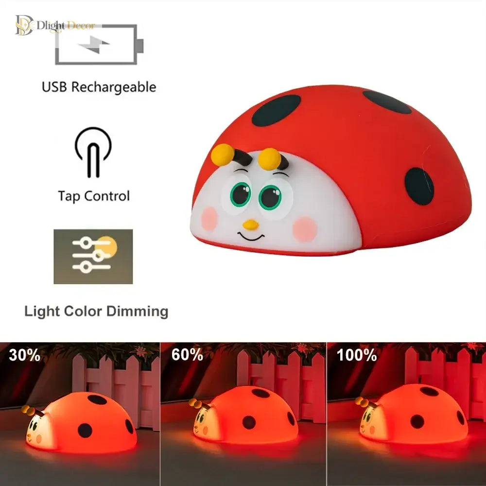 Lumibubs Ladybug Night Light, 8 Colour Touch Control Rechargeable Silicone Kids Lamp - Dimmable - Table Lamp