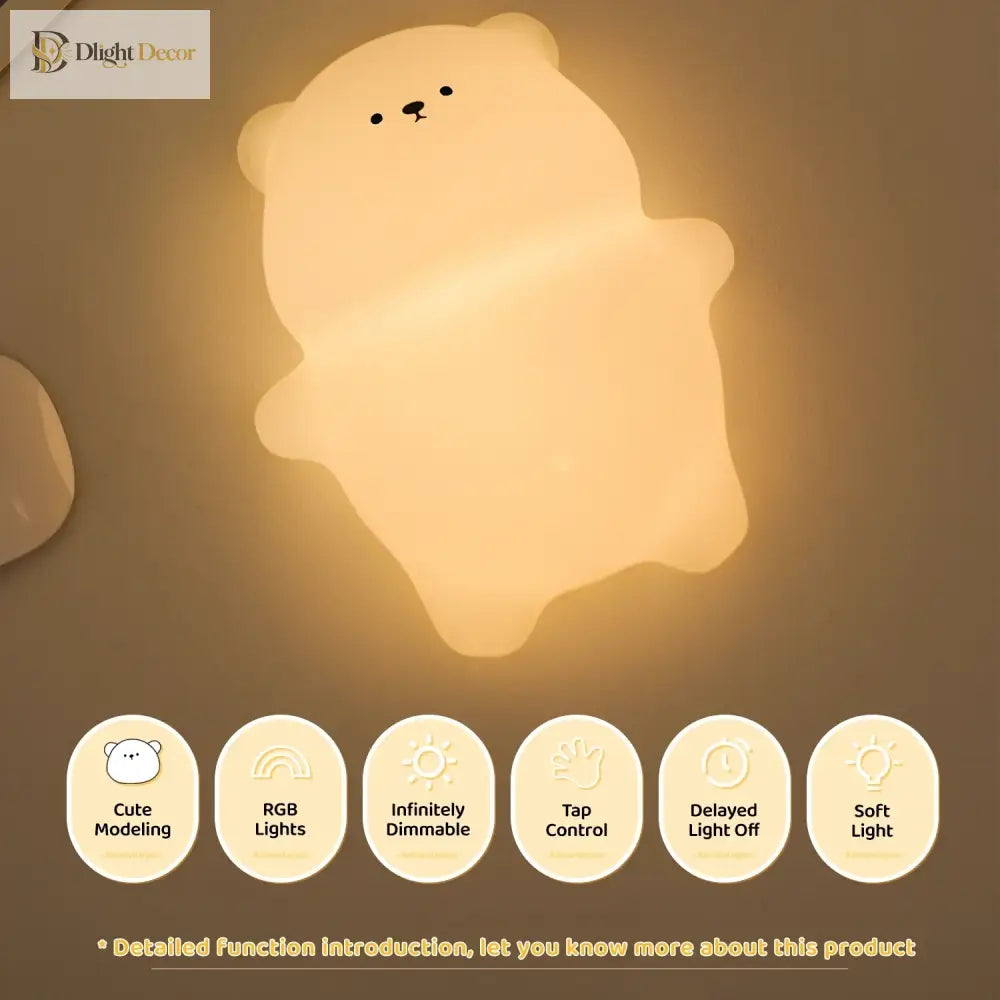 Lumibubs Lazy Bear Silicone Night Light, Touch Tap Rechargeable Atmosphere Lamp for Kids - Lying flat bear - Night Light