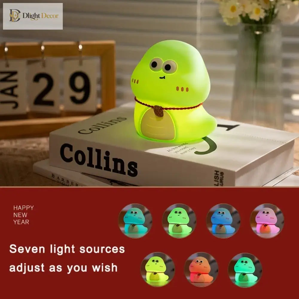 Lumibubs Lucky Spirit Night Light, Cute Silicone Glow Lamp in White & Green - Night Light