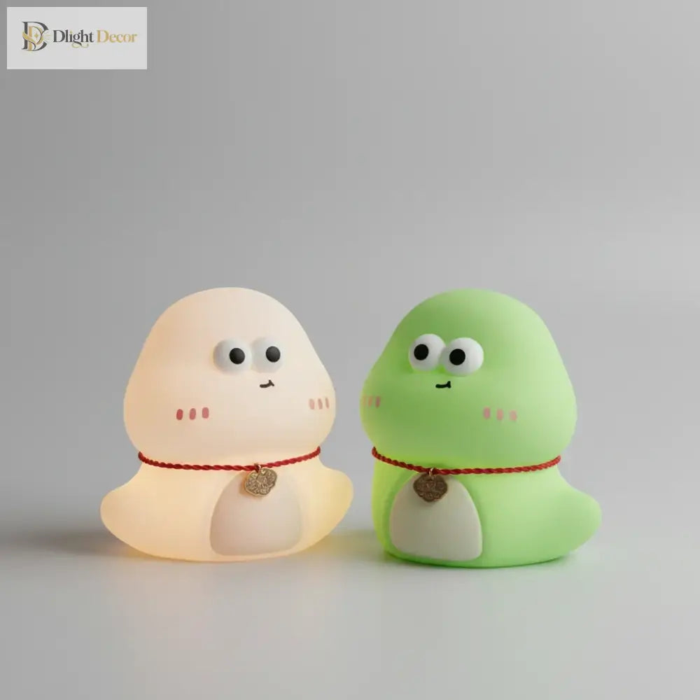 Lumibubs Lucky Spirit Night Light, Cute Silicone Glow Lamp in White & Green - Night Light