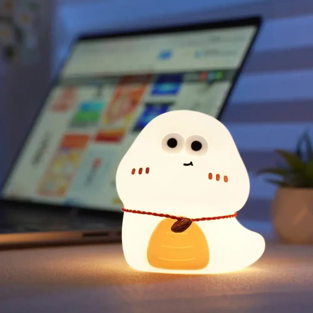 Lumibubs Lucky Spirit Night Light, Cute Silicone Glow Lamp in White & Green - Night Light
