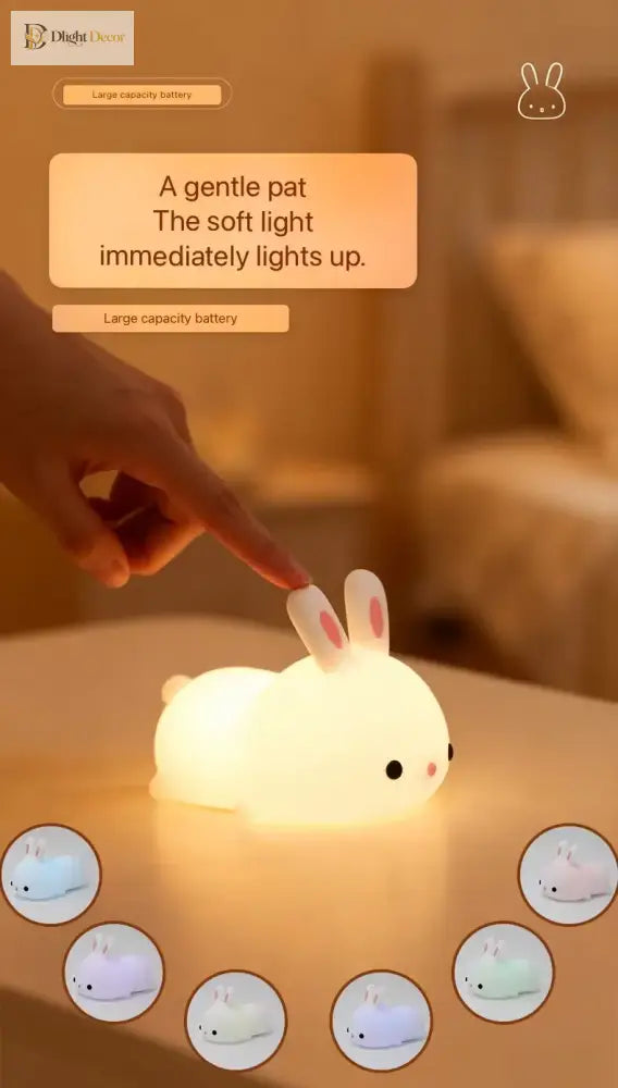 Lumibubs Rainbow Bunny Night Light, 7 Colour RGB Silicone Touch Lamp for Babies & Kids - Rabbit light - Night Light