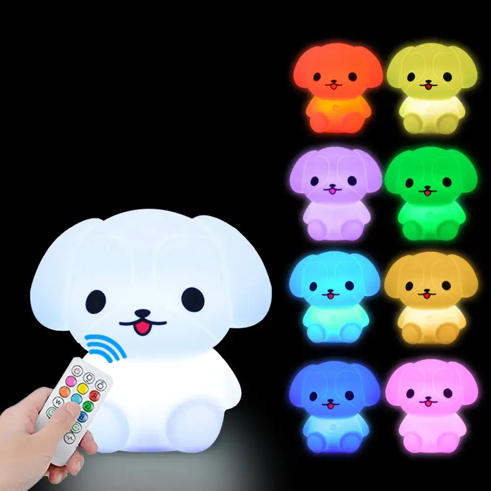 Lumibubs Rainbow Puppy Night Light, 9 Colour Remote Control Rechargeable Silicone Dog Lamp - Medium Size / With Remote