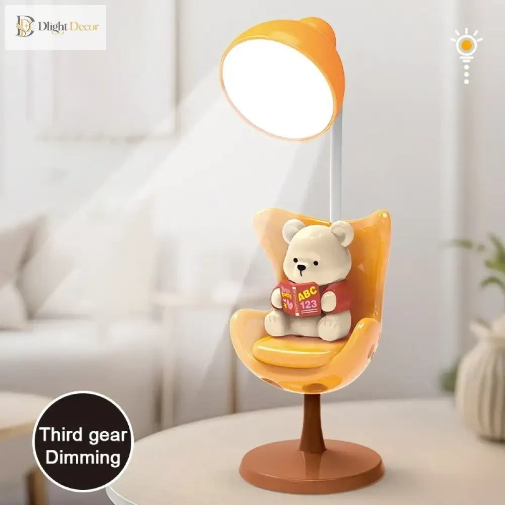 Lumibubs Reading Bear Desk Lamp, 3-Level Dimming Study Light with Phone Holder for Kids - Night Light