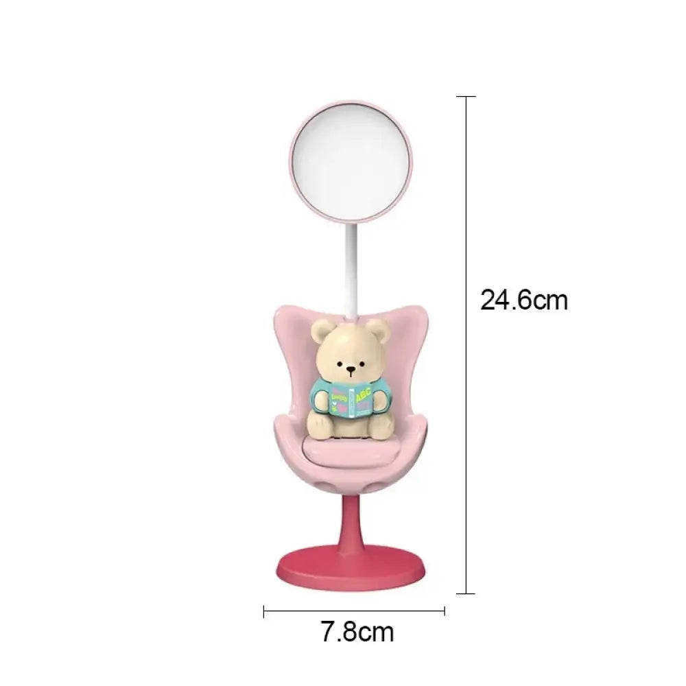 Lumibubs Reading Bear Desk Lamp, 3-Level Dimming Study Light with Phone Holder for Kids - Pink - Night Light