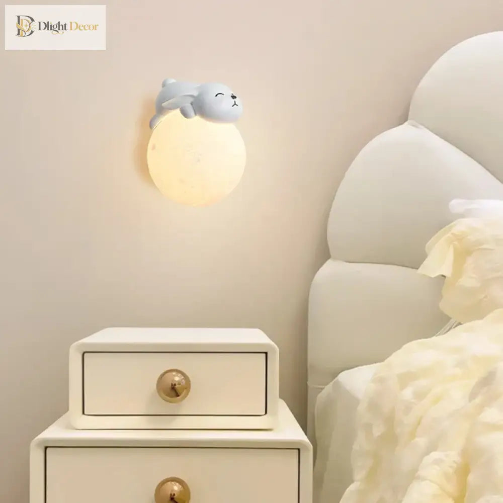 Lumibubs Sleeping Bear Moon Wall Lamp, Premium Resin & Wood Kids Bedroom Sconce - wall Lamp