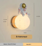Lumibubs Sleeping Bear Moon Wall Lamp, Premium Resin & Wood Kids Bedroom Sconce - B Astronaut / 3 Color Temperature