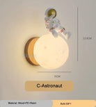 Lumibubs Sleeping Bear Moon Wall Lamp, Premium Resin & Wood Kids Bedroom Sconce - C Astronaut / 3 Color Temperature