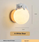 Lumibubs Sleeping Bear Moon Wall Lamp, Premium Resin & Wood Kids Bedroom Sconce - White Bear / 3 Color Temperature