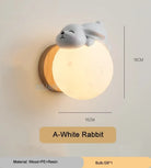 Lumibubs Sleeping Bear Moon Wall Lamp, Premium Resin & Wood Kids Bedroom Sconce - White Rabbit / 3 Color Temperature