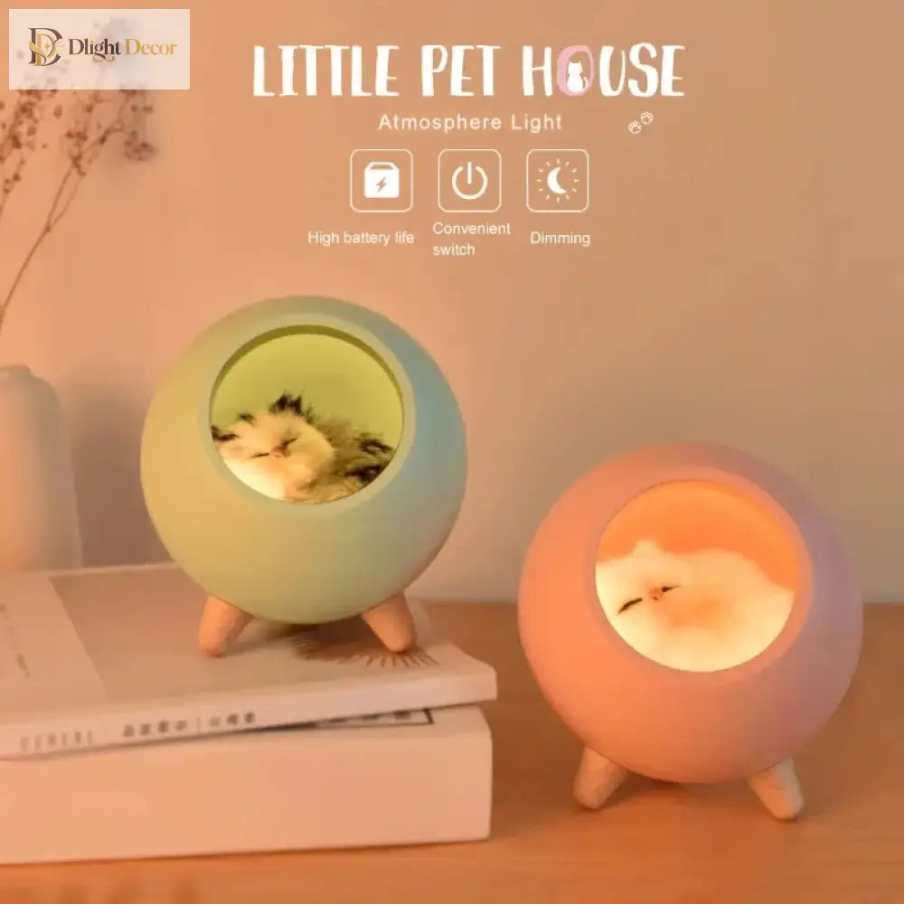 Lumibubs Sleeping Cat Egg House Night Light, Touch Control USB Rechargeable Atmosphere Lamp - Night Light