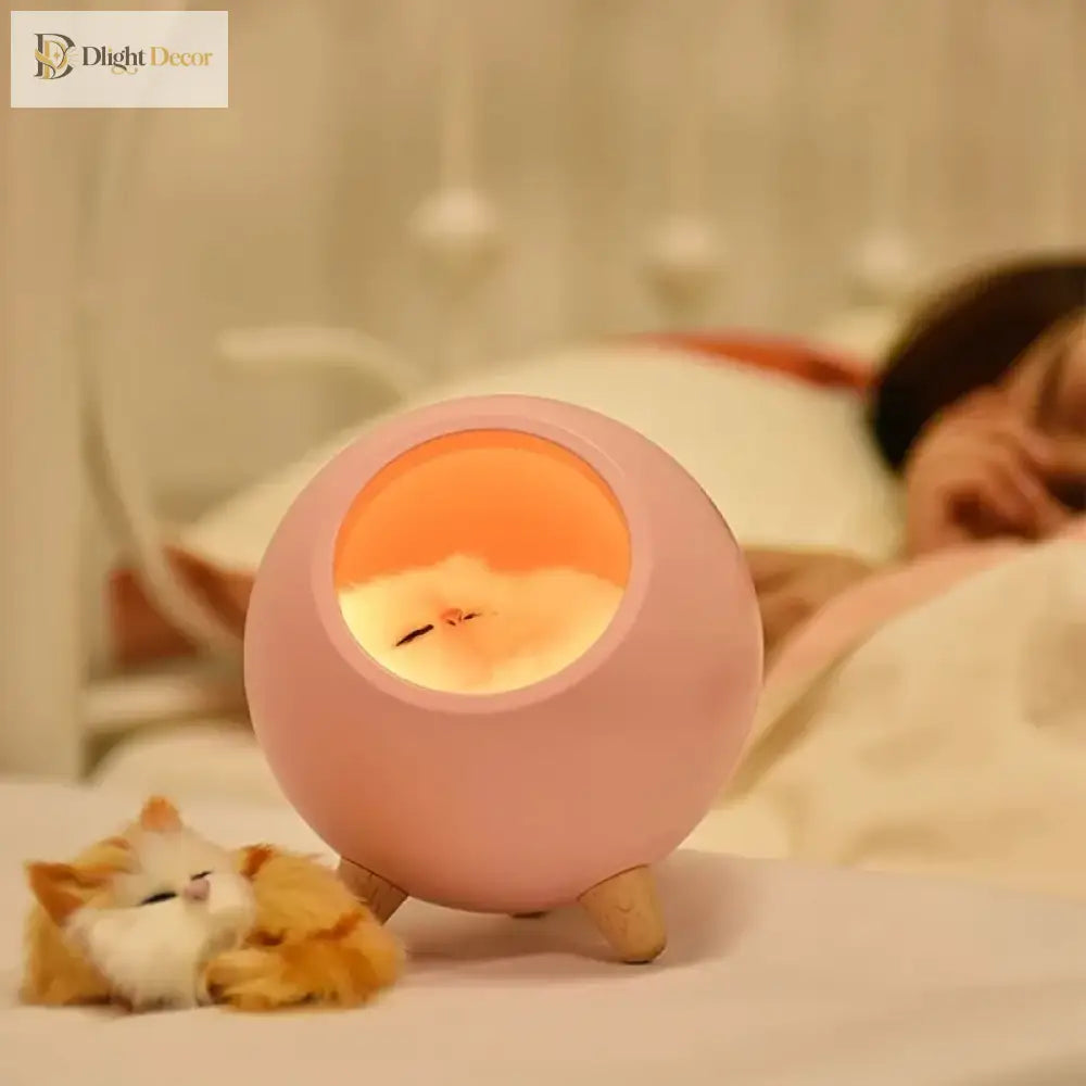 Lumibubs Sleeping Cat Egg House Night Light, Touch Control USB Rechargeable Atmosphere Lamp - Night Light