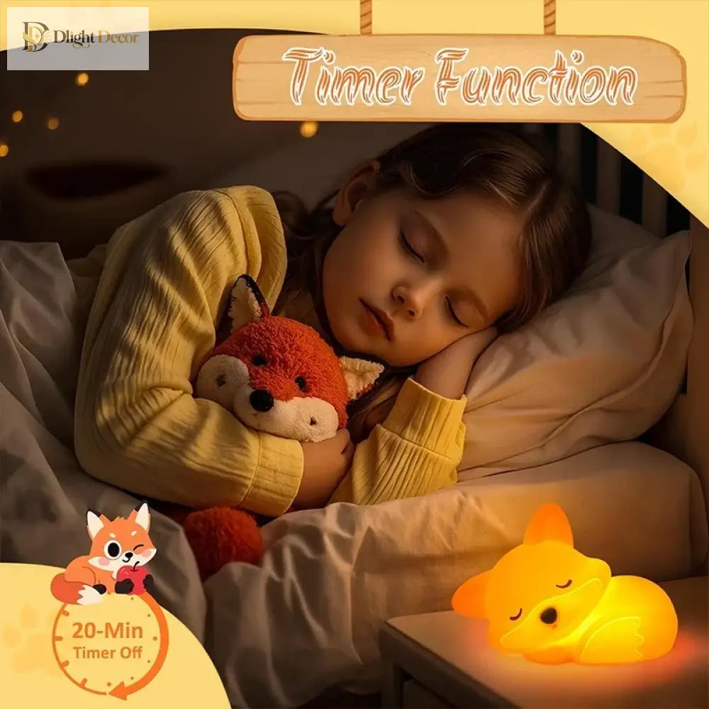 Lumibubs Sleeping Fox Night Light, Tap Control Dimmable Rechargeable Silicone Lamp for Kids - Fox Night Light - Night