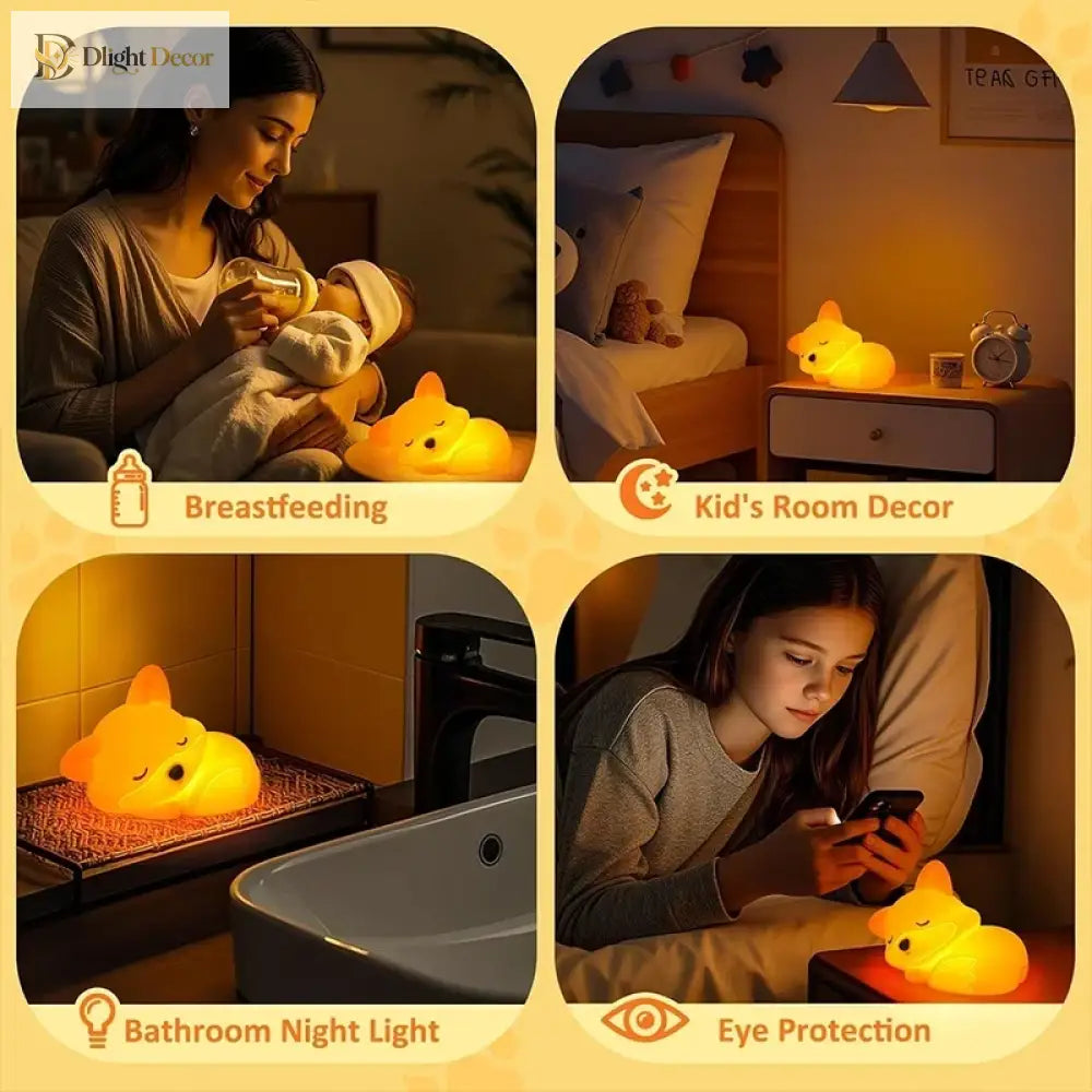 Lumibubs Sleeping Fox Night Light, Tap Control Dimmable Rechargeable Silicone Lamp for Kids - Fox Night Light - Night