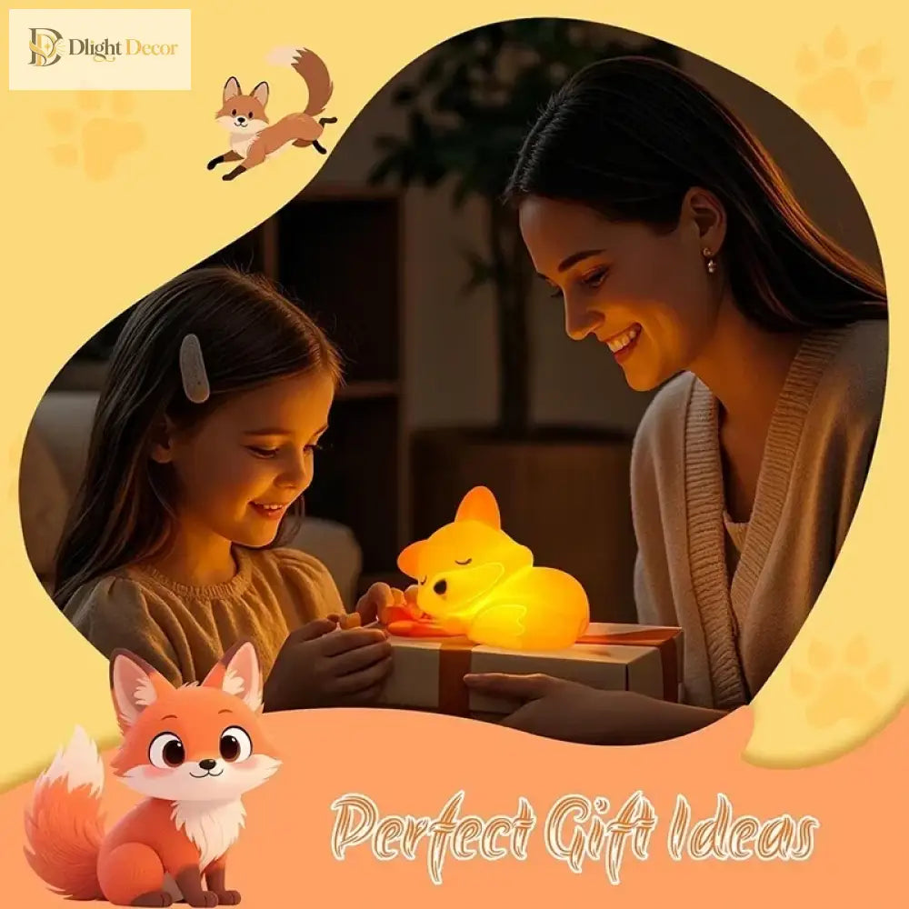 Lumibubs Sleeping Fox Night Light, Tap Control Dimmable Rechargeable Silicone Lamp for Kids - Fox Night Light - Night