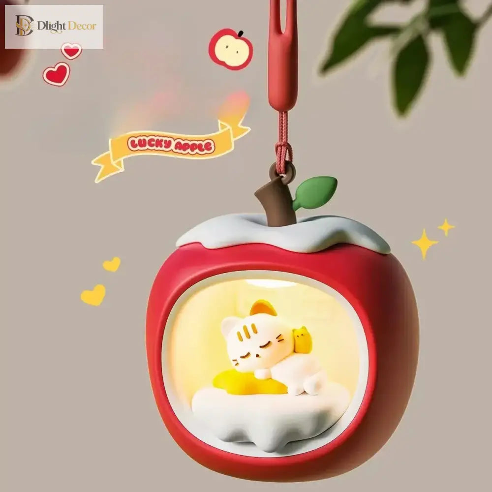 Lumibubs Sleepy Cat Apple House Night Light, Touch Control USB Rechargeable Atmosphere Lamp - Night Light